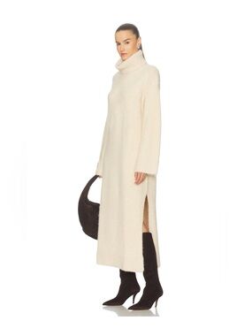 Cozy Cream Turtleneck Knit Sweater Dress